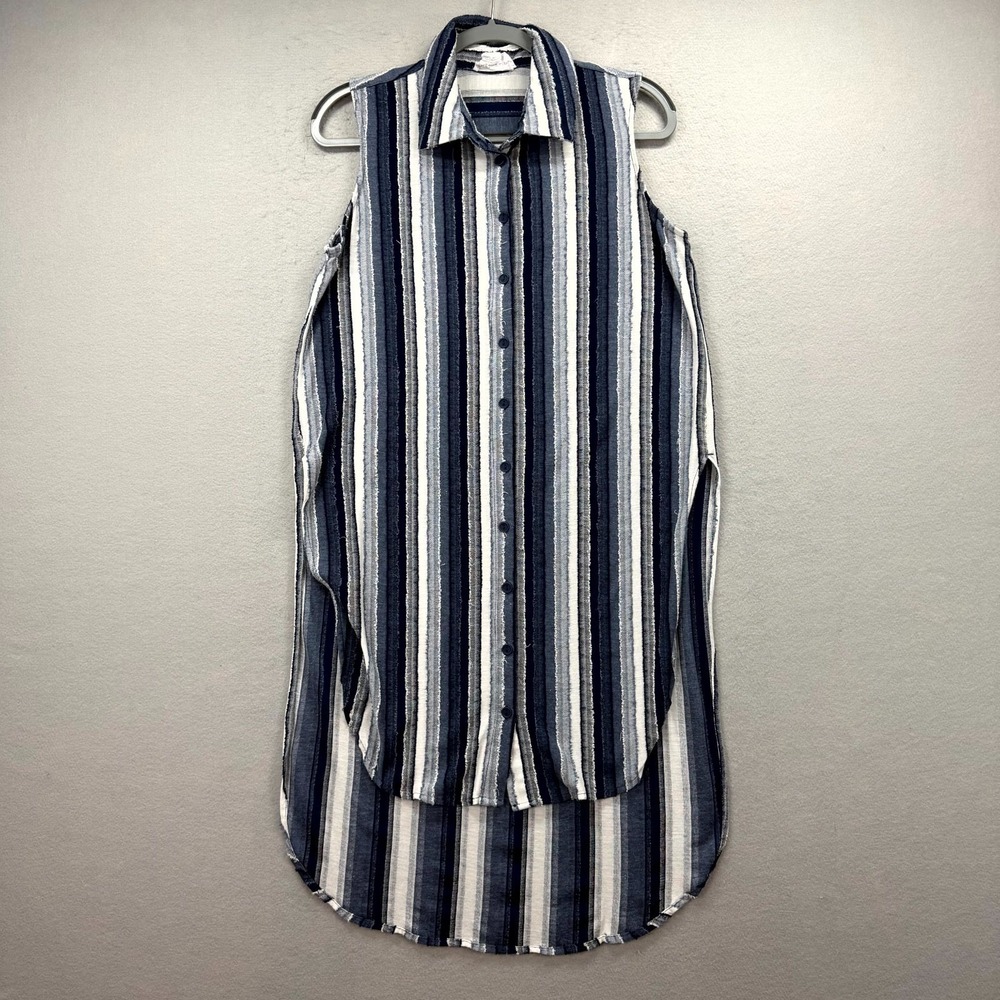 For The Republic Tunic Shirt Dress Womens Medium Blue White Striped Button Front